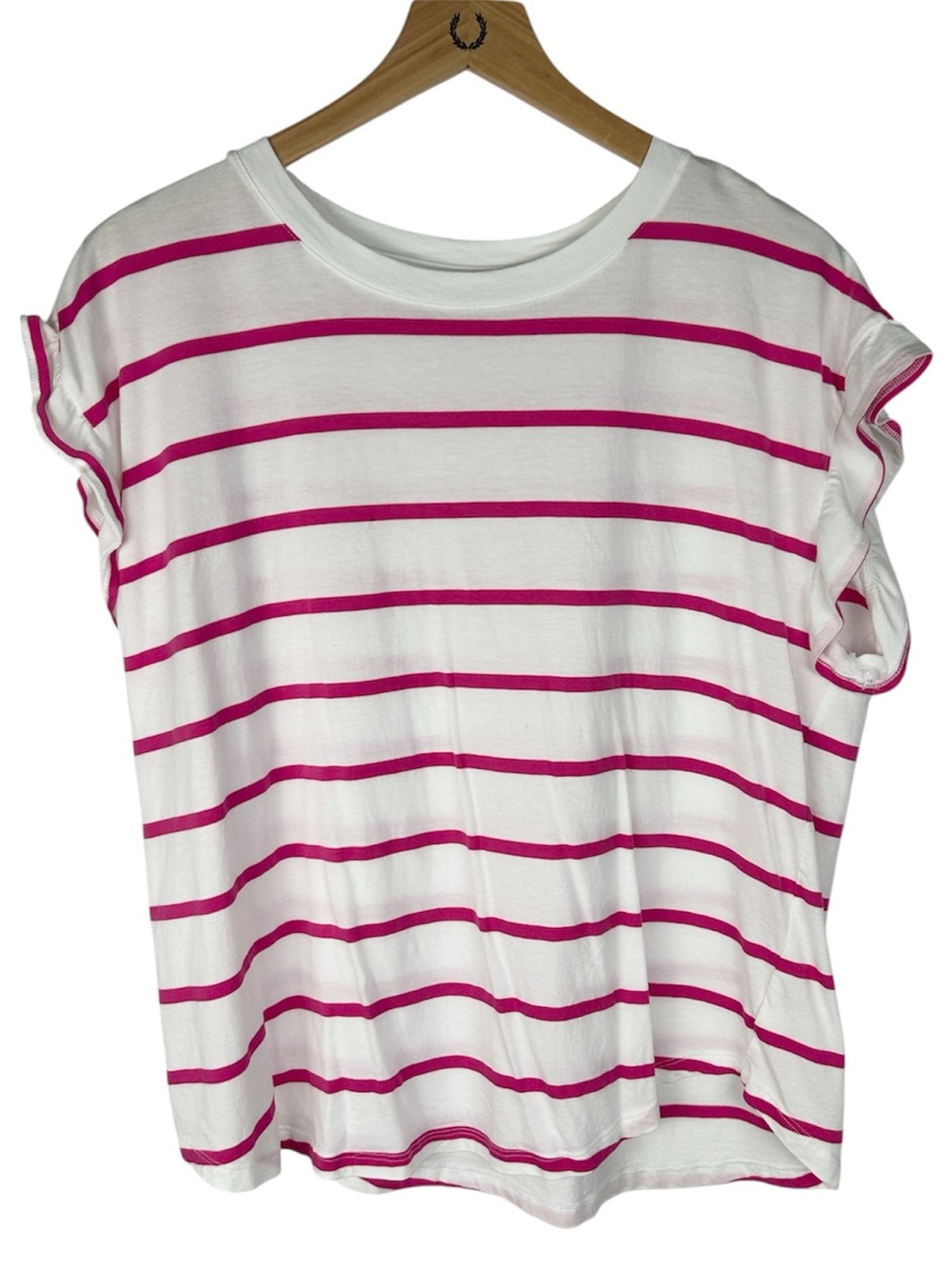 crown & ivy White Top with Hot Pink Stripes - Short Sleeve